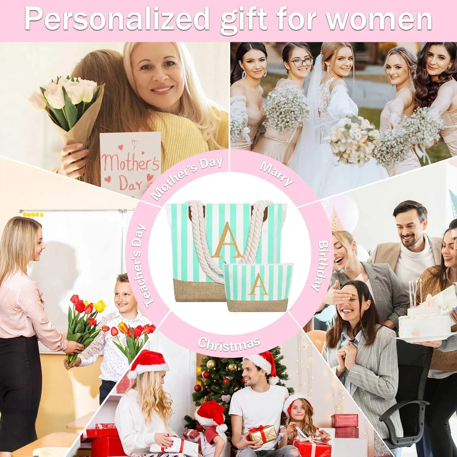 GhvyenntteS Mothers Day Gifts for Mom - Mama Bag, Mama Tote Bag with Zipper, Beach Bag, Birthday Gifts for Women Mom Grandma Wife Nana Mimi Gigi Nurse Teacher Friend