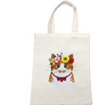 Gigicloud Embroidery Kit for Beginners Adults, Cartoon Animal Pattern Canvas Tote Bag DIY Canvas Bag Cross Stitch Kits Water-Soluble Printing DIY Art Crafts Sewing Set with Threads Needles,Style 7