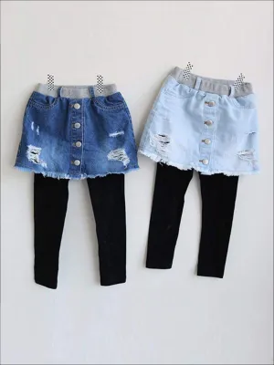 Girls Distressed Denim Skirt Pants