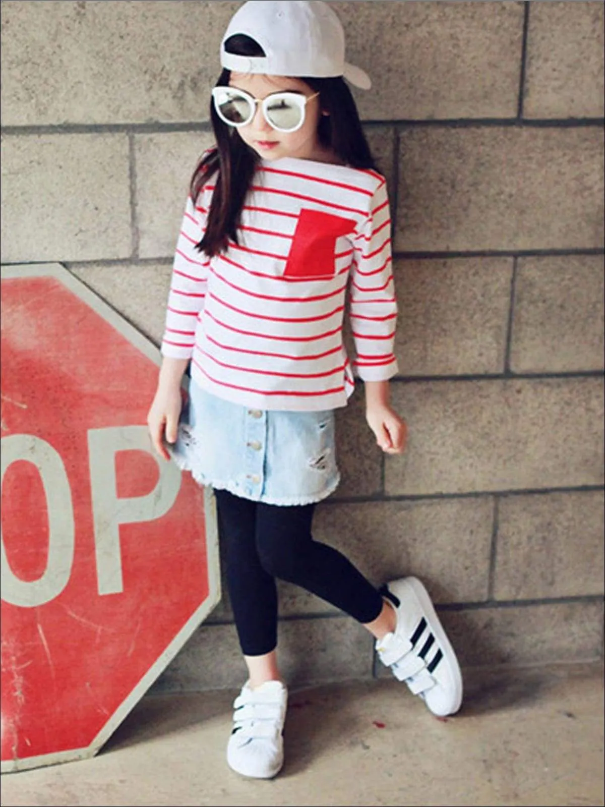Girls Distressed Denim Skirt Pants
