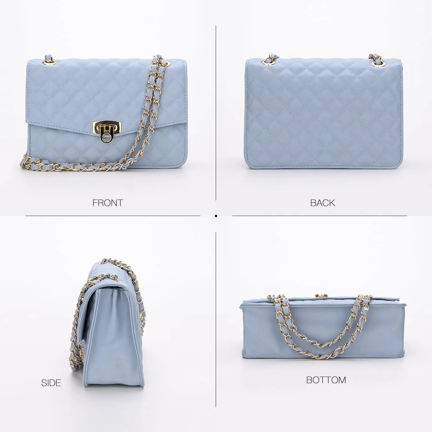 GM LIKKIE Quilted Shoulder Bag for Women, Medium Flap Crossbody Handbag with Chain Strap, Soft Vegan Leather Clutch Purse