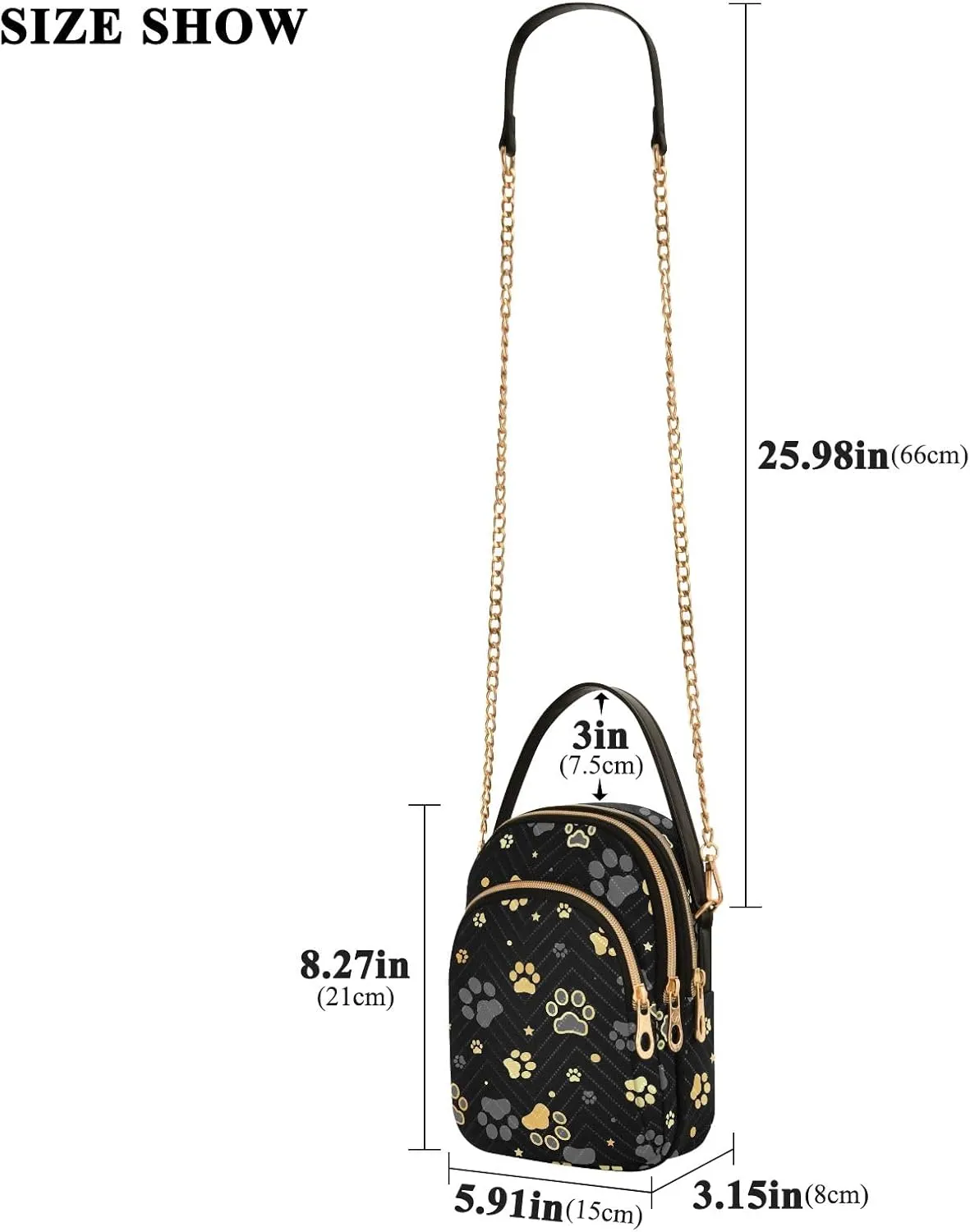 Golden Dog Paw Print Crossbody Travel Bags for Women Trendy Small Handbags for Women, Small Messenger Bag