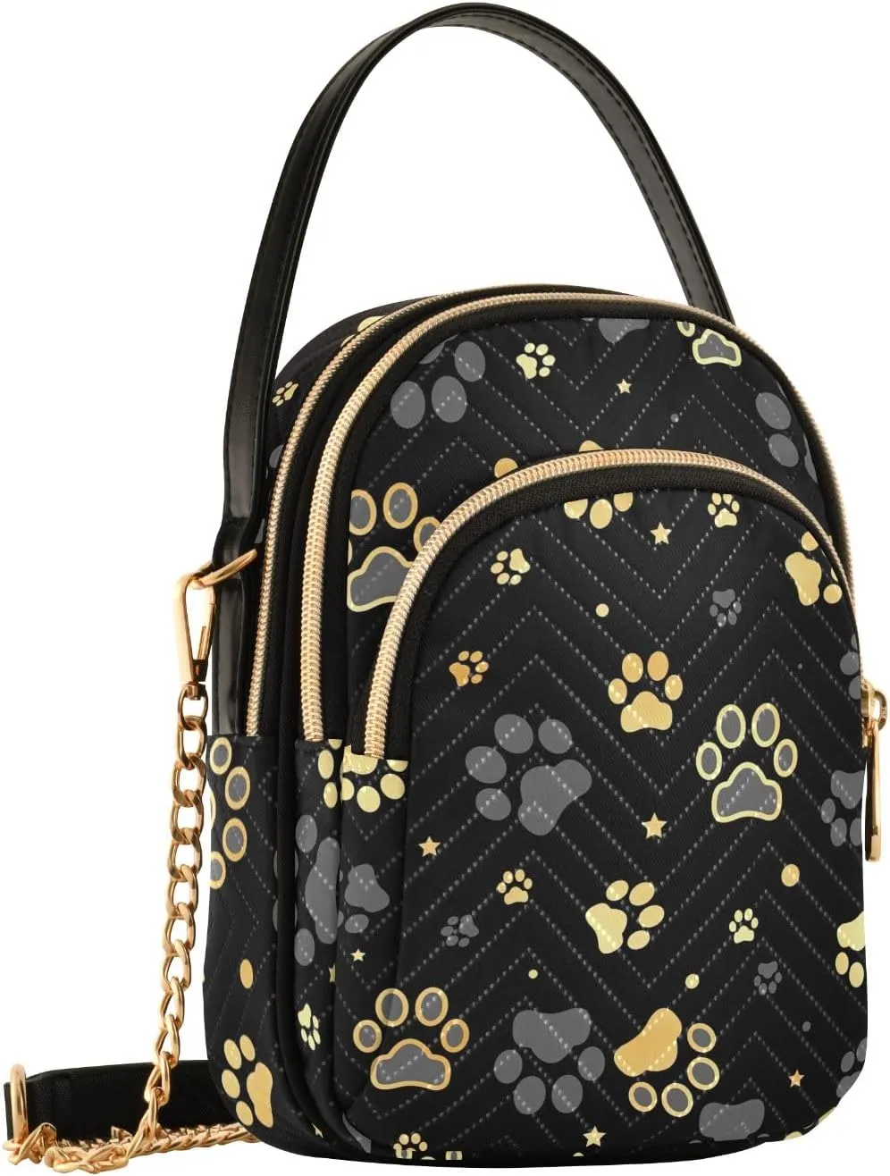 Golden Dog Paw Print Crossbody Travel Bags for Women Trendy Small Handbags for Women, Small Messenger Bag