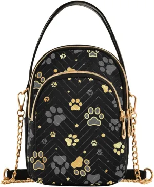 Golden Dog Paw Print Crossbody Travel Bags for Women Trendy Small Handbags for Women, Small Messenger Bag