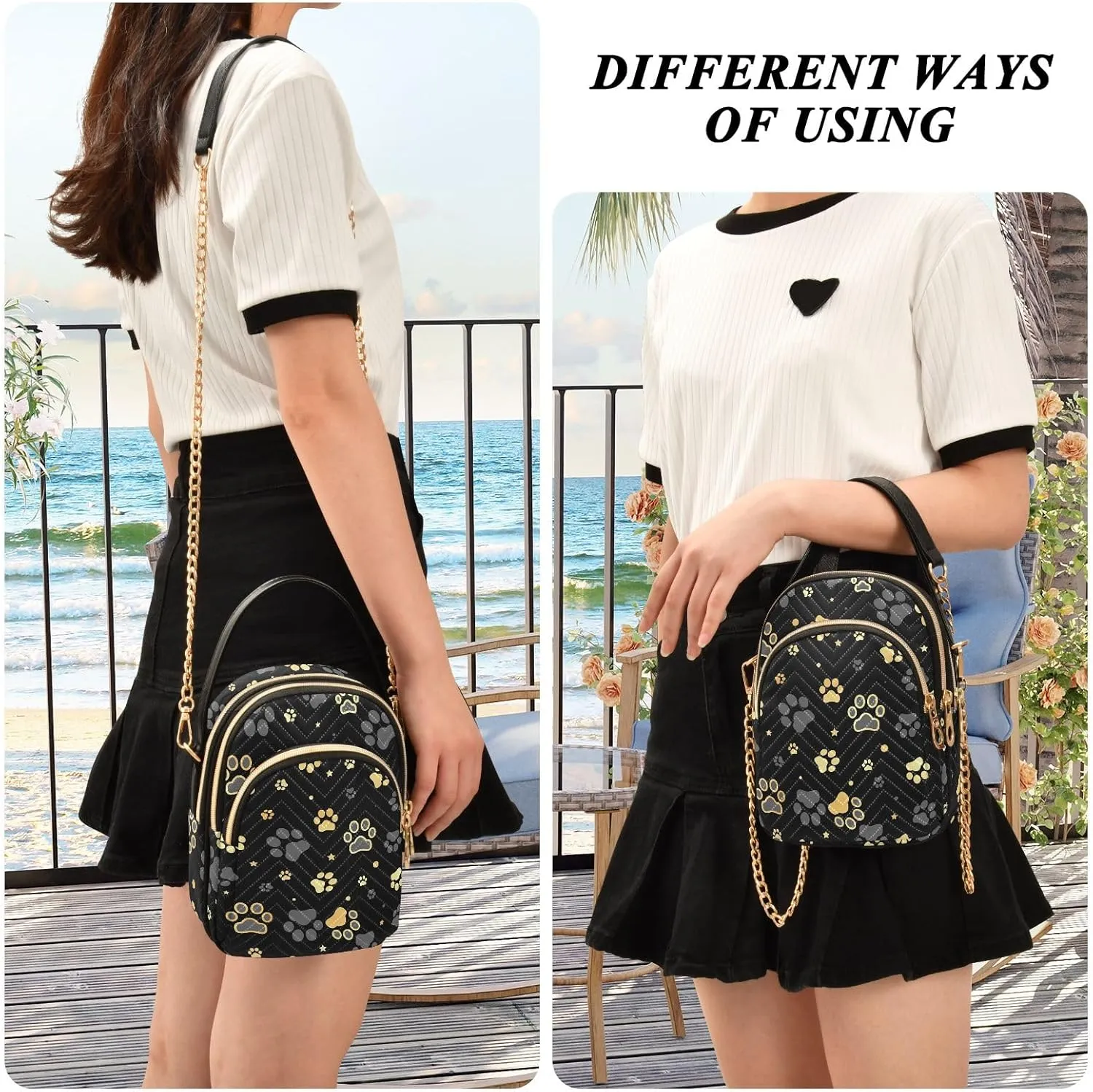 Golden Dog Paw Print Crossbody Travel Bags for Women Trendy Small Handbags for Women, Small Messenger Bag