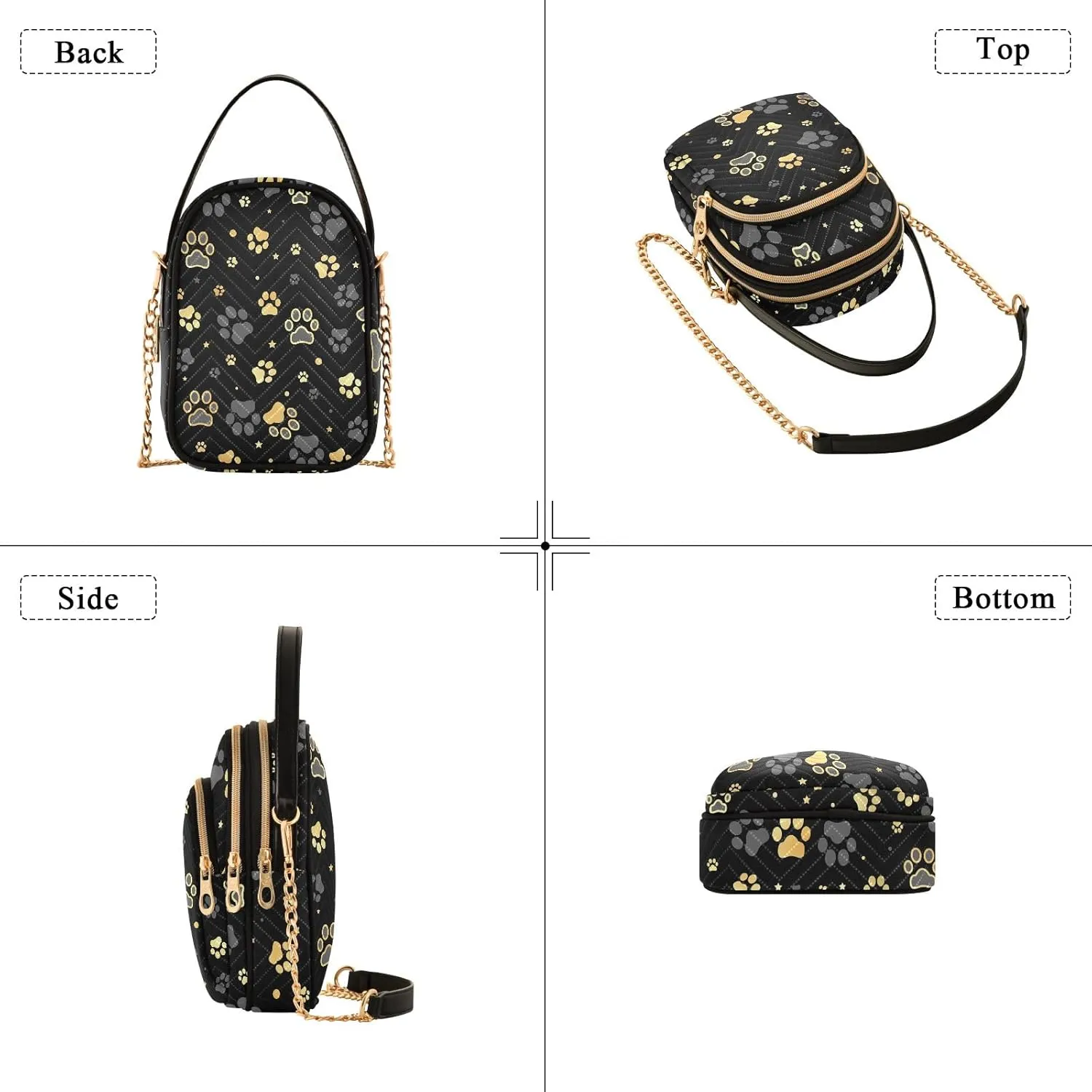 Golden Dog Paw Print Crossbody Travel Bags for Women Trendy Small Handbags for Women, Small Messenger Bag