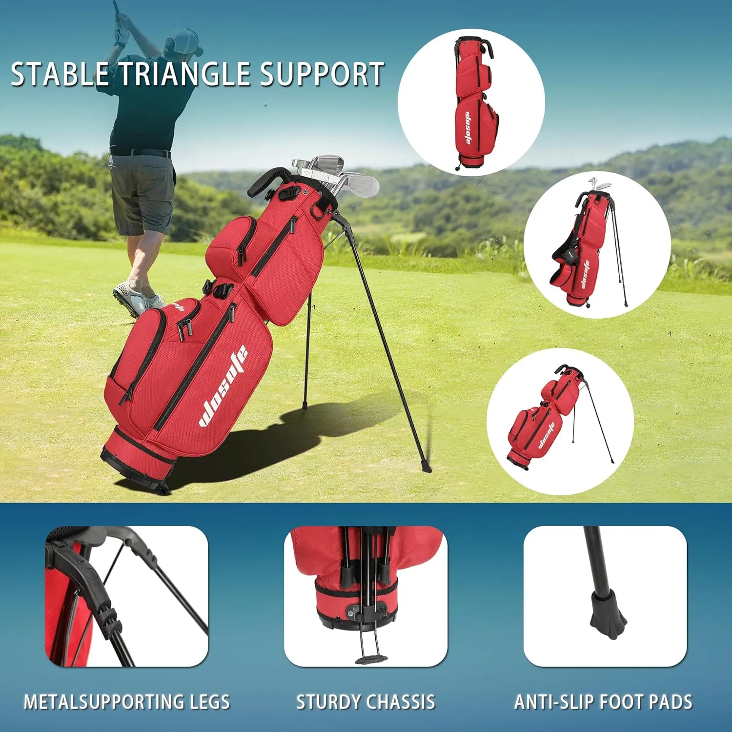 Golf Stand Bag for Men Women 3-Way Dividers Lightweight Par 3 Driving Range Executive Courses Portable and Durable with Adjustable and Detachable Dual - Shoulder Straps Rain Cover