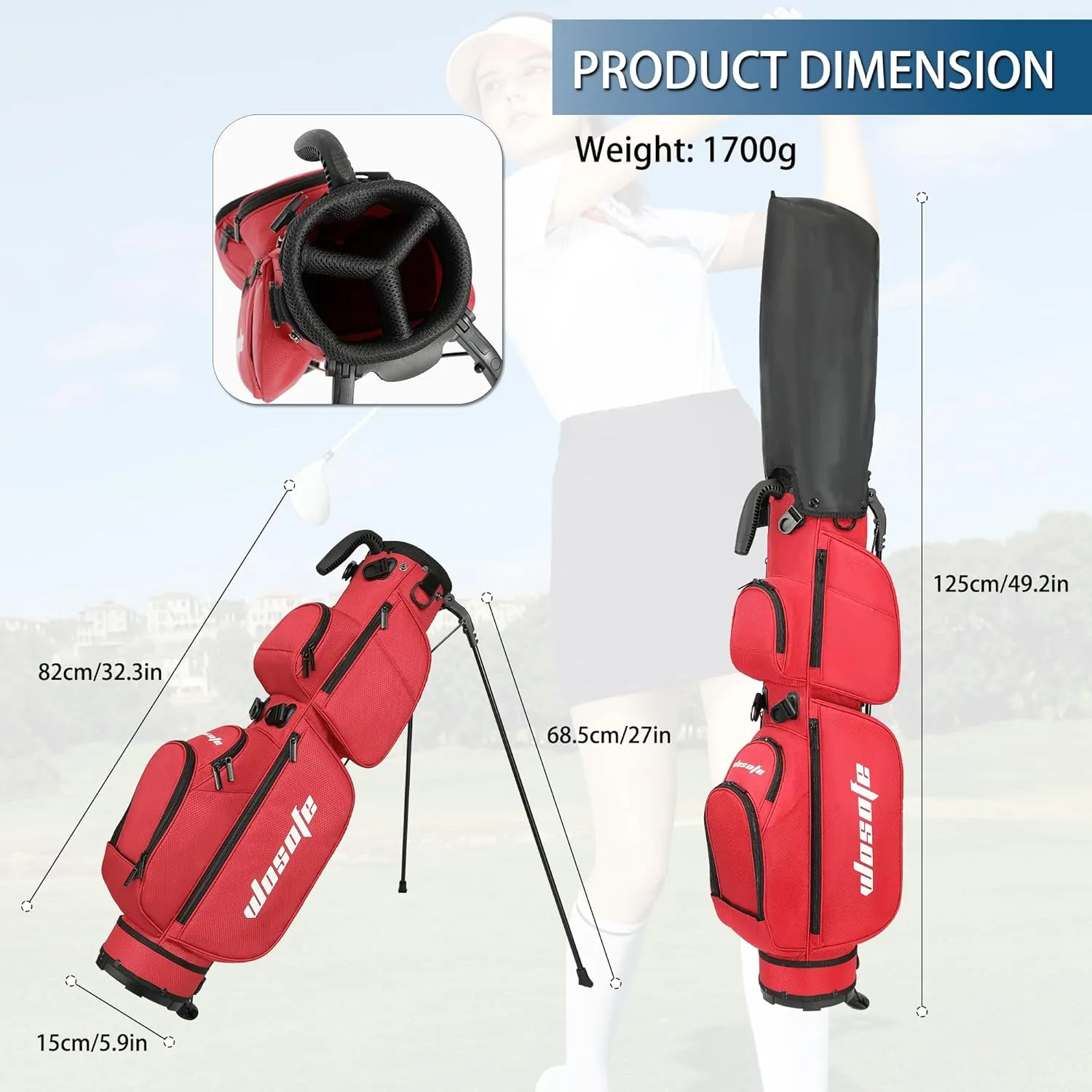Golf Stand Bag for Men Women 3-Way Dividers Lightweight Par 3 Driving Range Executive Courses Portable and Durable with Adjustable and Detachable Dual - Shoulder Straps Rain Cover