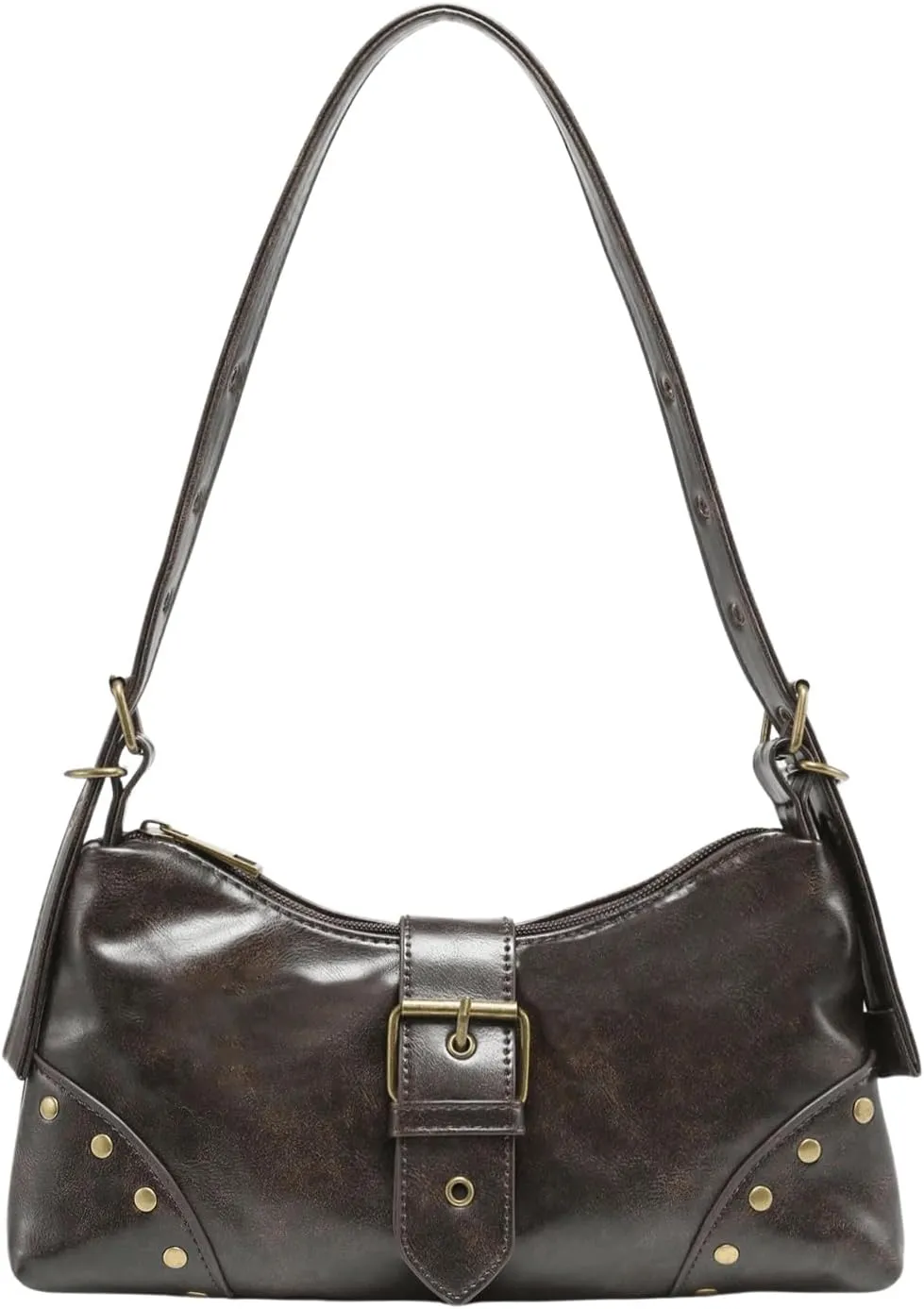 GORGLITTER Women's Metal Studded Suqare Bag Flap Buckle Punk Purse Pu Leather Shoulder Handbags