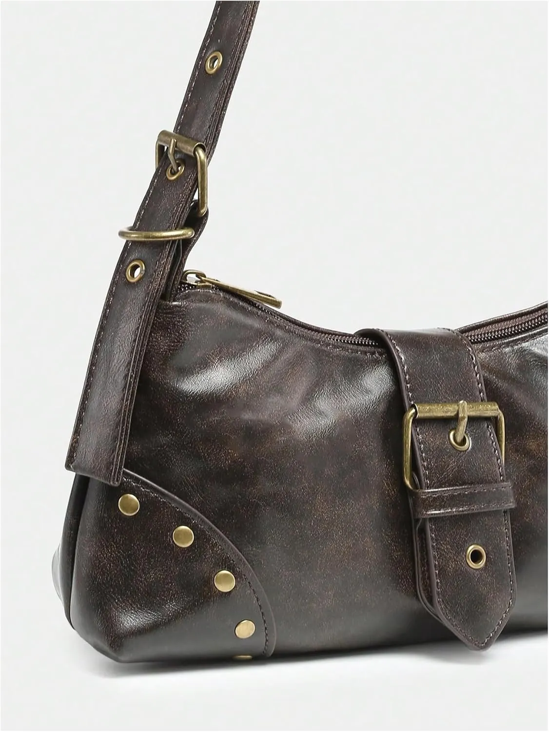 GORGLITTER Women's Metal Studded Suqare Bag Flap Buckle Punk Purse Pu Leather Shoulder Handbags