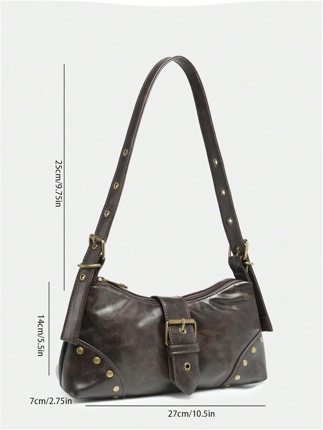 GORGLITTER Women's Metal Studded Suqare Bag Flap Buckle Punk Purse Pu Leather Shoulder Handbags
