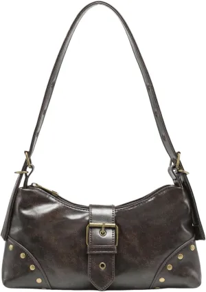 GORGLITTER Women's Metal Studded Suqare Bag Flap Buckle Punk Purse Pu Leather Shoulder Handbags