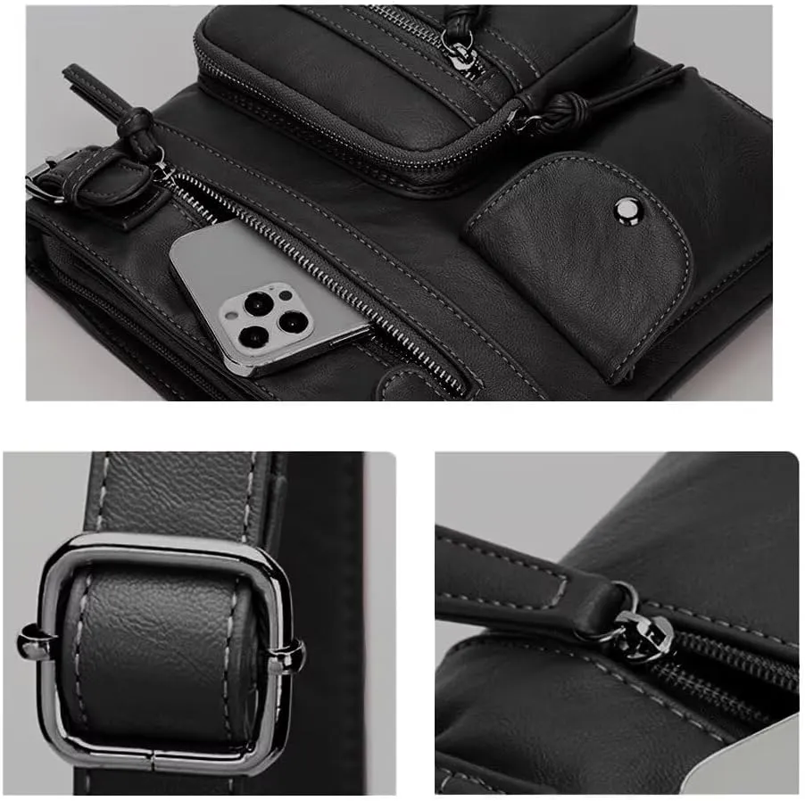Goth Purse Leather Crossbody Tote Bag for Women – Studded Hobo Shoulder Purse, Trendy Goth Work Boston Bag