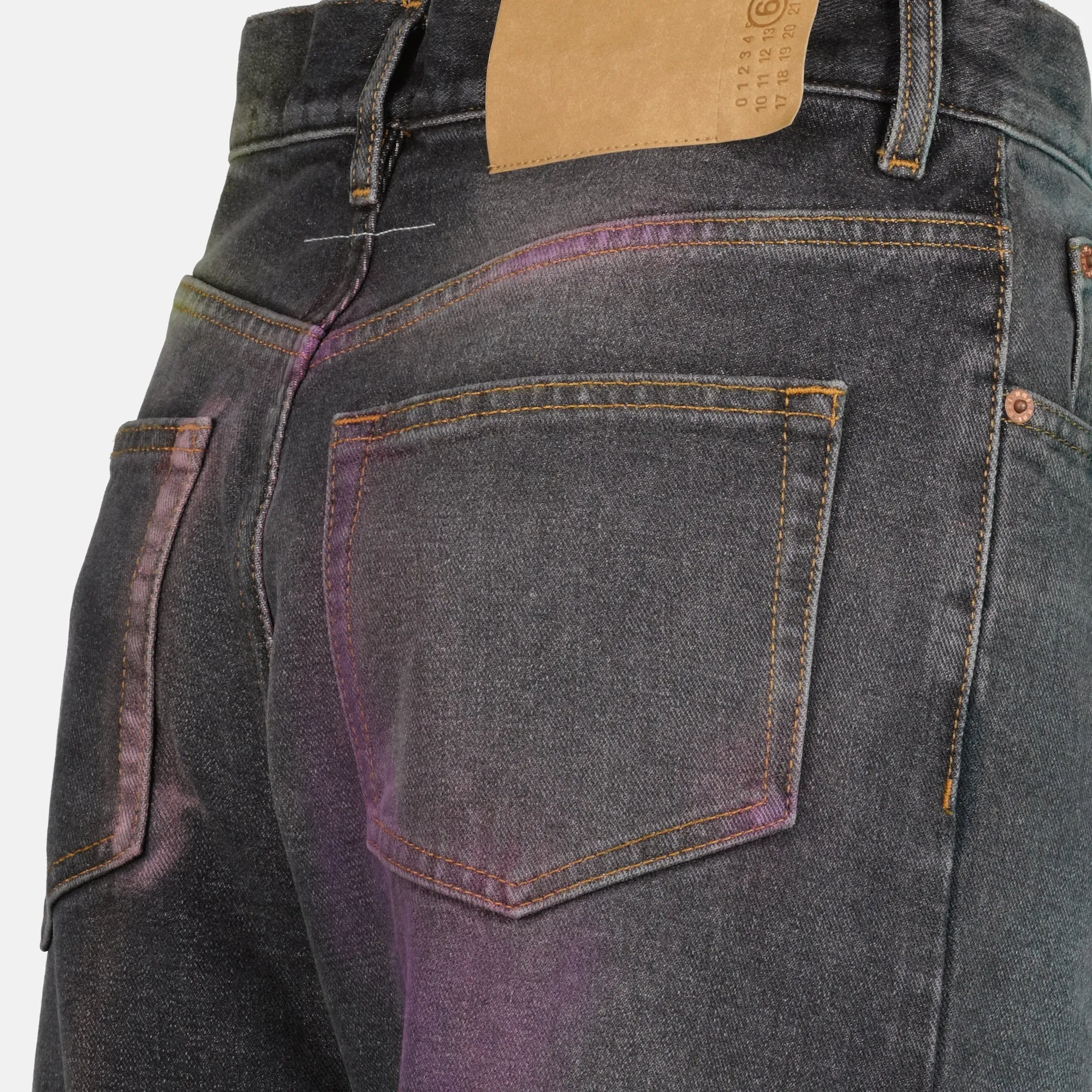 Grey and Violet Distress Denim Jeans