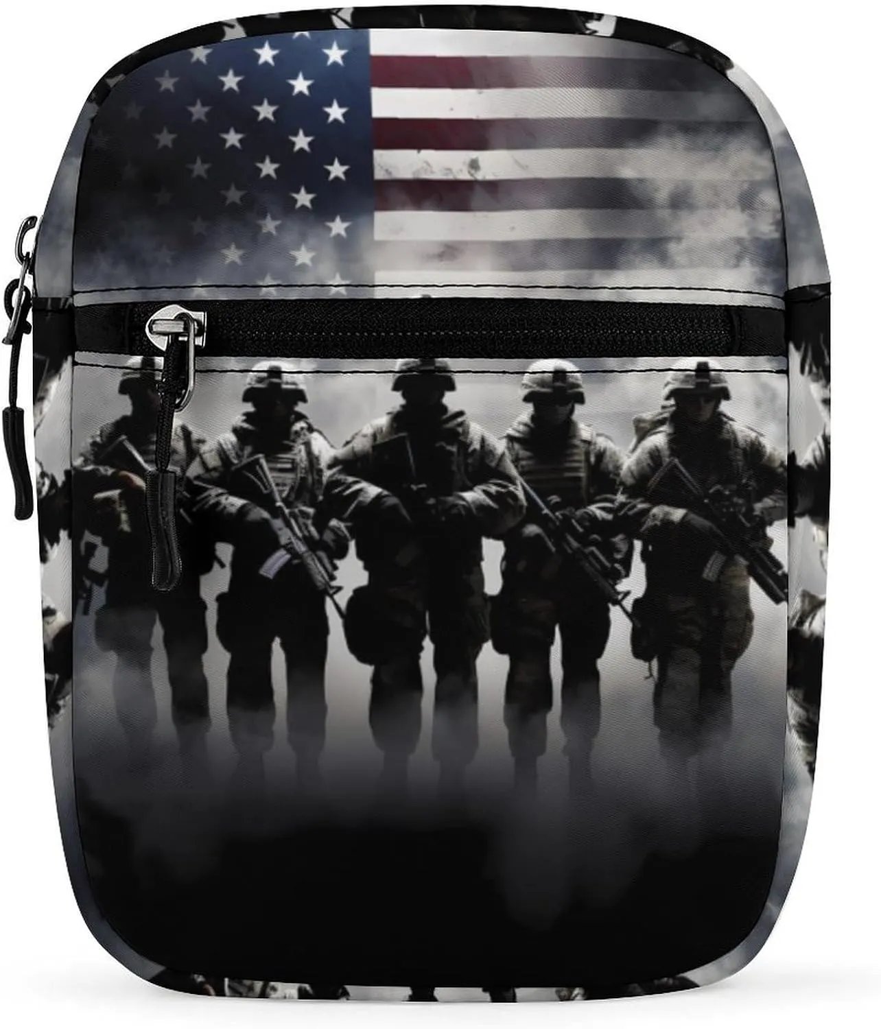 Grunge American Army Soldiers with Flag Small Crossbody Bag Mini Shoulder Bag Purse Travel Passport Wallet Bag for Women Men