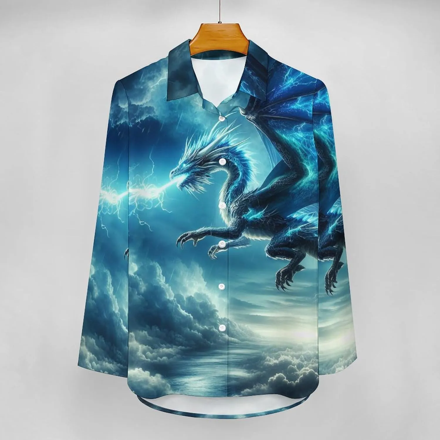 Grunge Colorful Stars Stripes Casual Button Down Blouse for Women Long Sleeve Shirts Irregular Hem Shirt Loose Tops