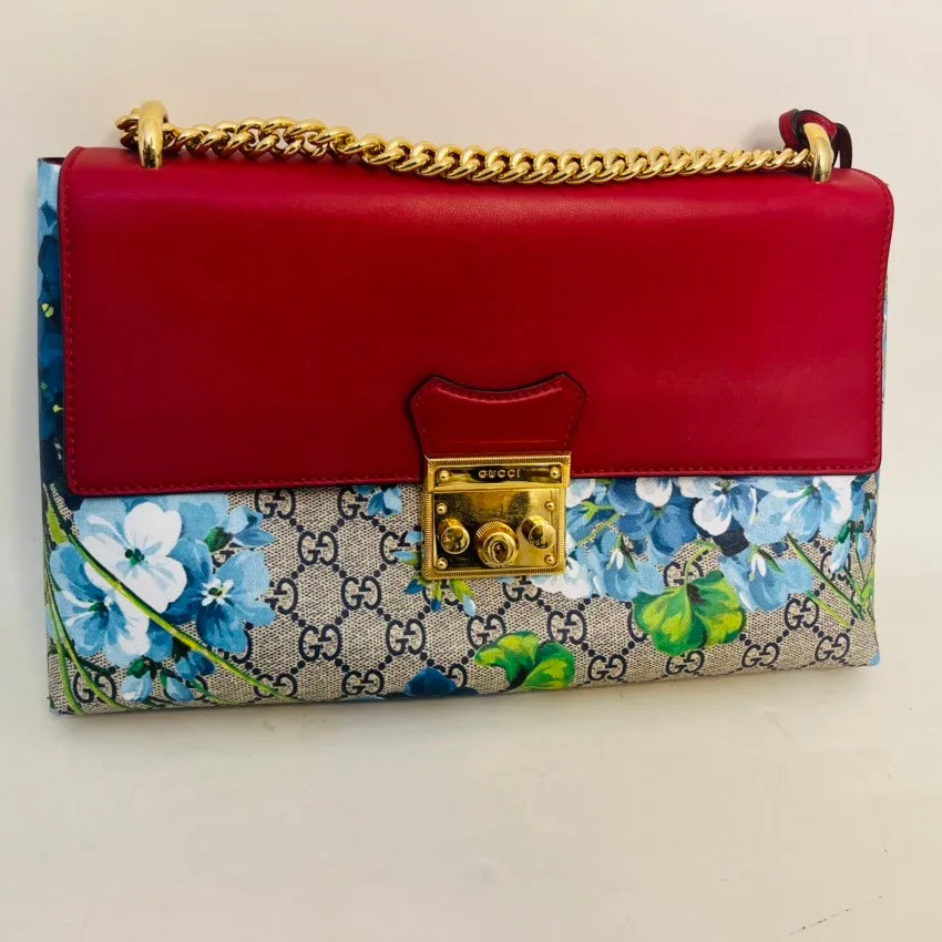 Gucci GG Blooms Supreme Leather Chain Bag in Red Canvas