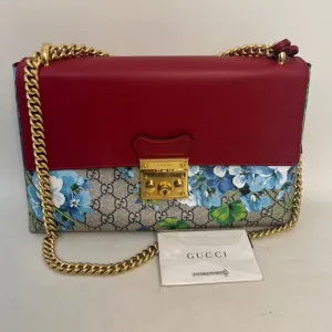 Gucci GG Blooms Supreme Leather Chain Bag in Red Canvas
