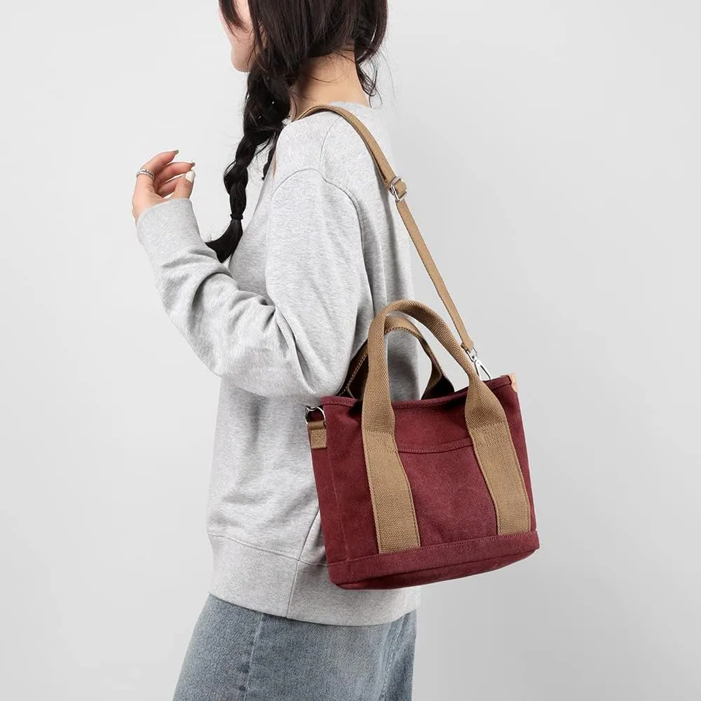 Handbag for Women Multi-Pockets, Canvas Tote Shoulder Bags with Zipper, Satchel Hobo Bag for Travel Work