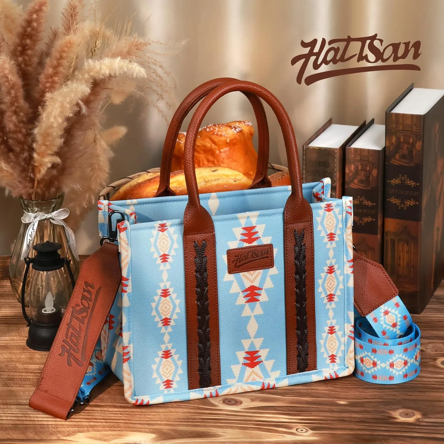 hatisan Canvas Tote Bag for Women Western Purses Shoulder Boho Bag Crossbody Bag Handbags Wallet