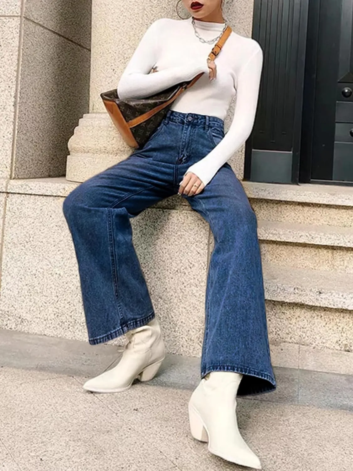 HDLTE Women Ripped Boyfriends Jeans Distressed High Waist Baggy Denim Pants Wide Leg Straight Trousers Y2k Streetwear Pants…