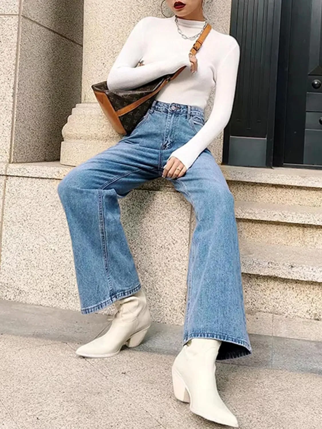 HDLTE Women Ripped Boyfriends Jeans Distressed High Waist Baggy Denim Pants Wide Leg Straight Trousers Y2k Streetwear Pants…