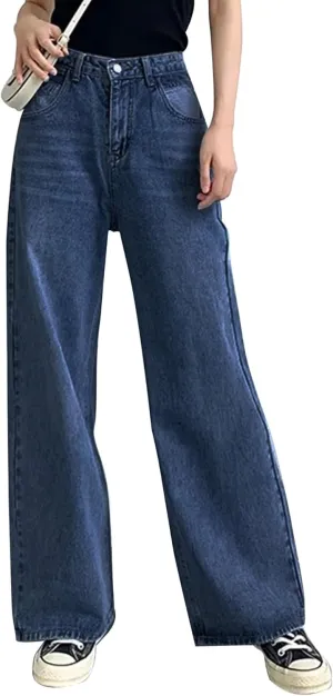 HDLTE Women Ripped Boyfriends Jeans Distressed High Waist Baggy Denim Pants Wide Leg Straight Trousers Y2k Streetwear Pants…