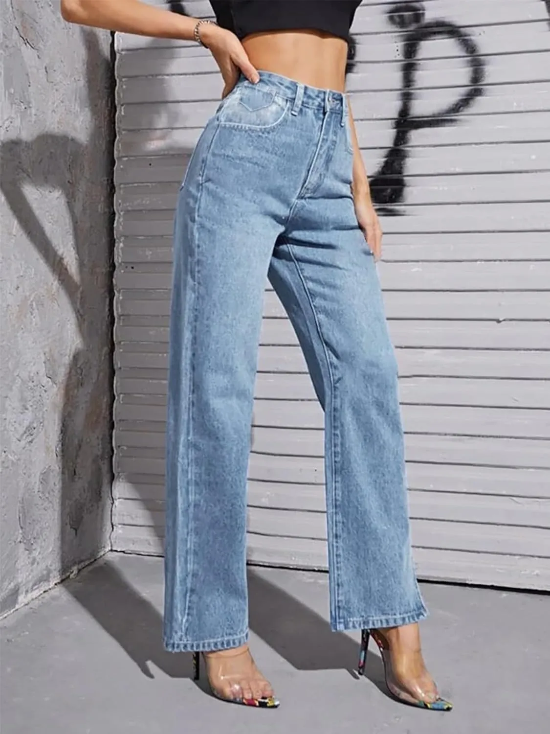 HDLTE Women Ripped Boyfriends Jeans Distressed High Waist Baggy Denim Pants Wide Leg Straight Trousers Y2k Streetwear Pants…