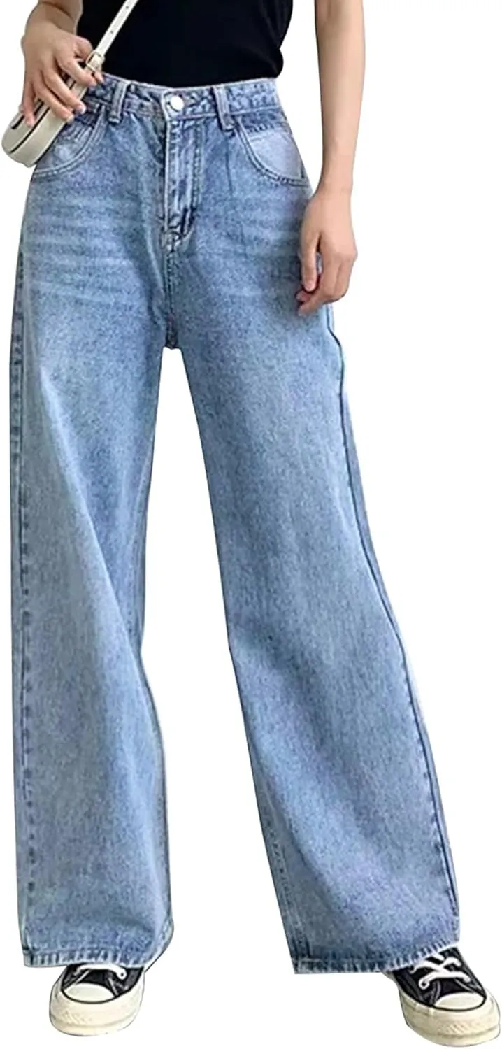 HDLTE Women Ripped Boyfriends Jeans Distressed High Waist Baggy Denim Pants Wide Leg Straight Trousers Y2k Streetwear Pants…