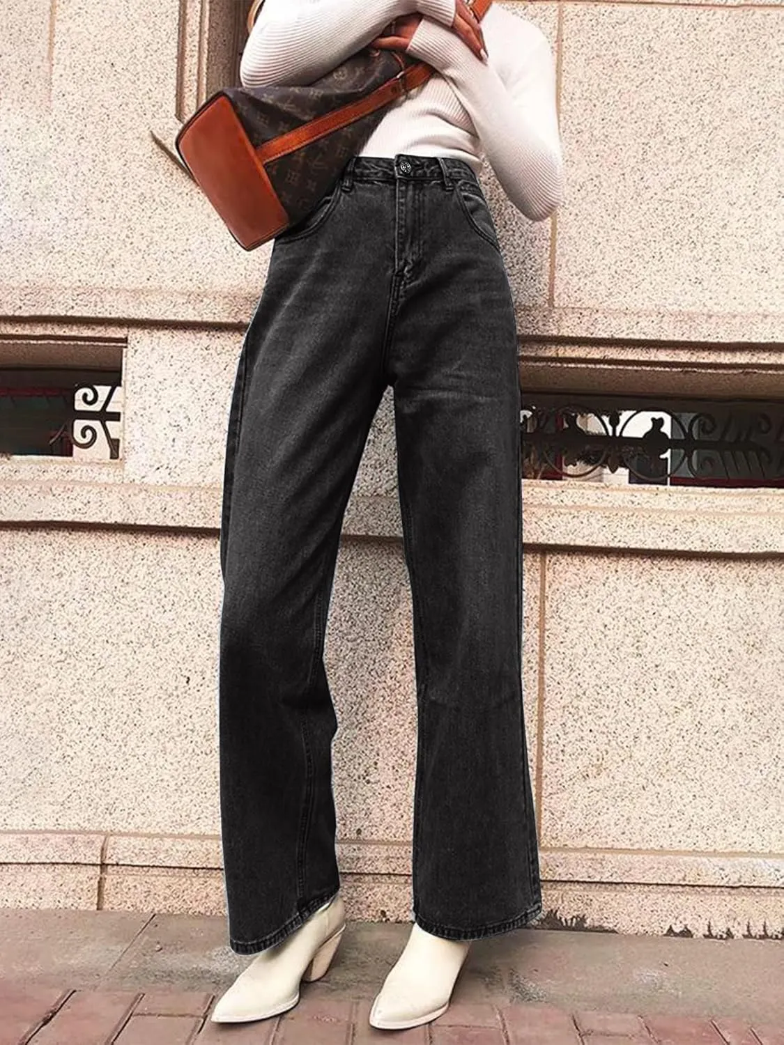 HDLTE Women Ripped Boyfriends Jeans Distressed High Waist Baggy Denim Pants Wide Leg Straight Trousers Y2k Streetwear Pants…