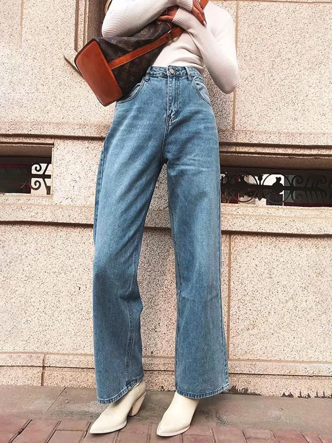HDLTE Women Ripped Boyfriends Jeans Distressed High Waist Baggy Denim Pants Wide Leg Straight Trousers Y2k Streetwear Pants…