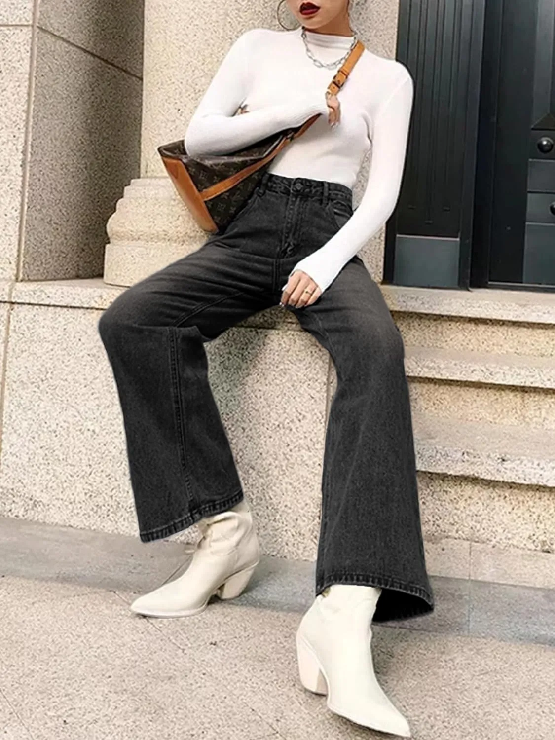 HDLTE Women Ripped Boyfriends Jeans Distressed High Waist Baggy Denim Pants Wide Leg Straight Trousers Y2k Streetwear Pants…