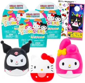 Hello Kitty Squooshems Mystery Blind Bags Set - Bundle with 3 Sanrio Mini Squishmallows Squishy Toys Plus Stickers, More for Kids, Boys, Girls | Hello Kitty and Friends Squishmallow Goodie Bags
