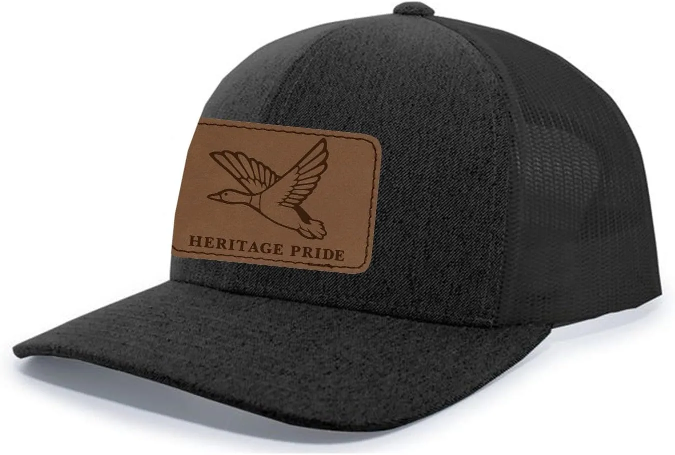 Heritage Pride Mallard Duck Laser Engraved Leather Mens Trucker Hat Baseball Cap