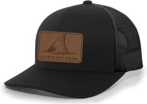 Heritage Pride Redfish Fin Laser Engraved Leather Mens Trucker Hat Baseball Cap