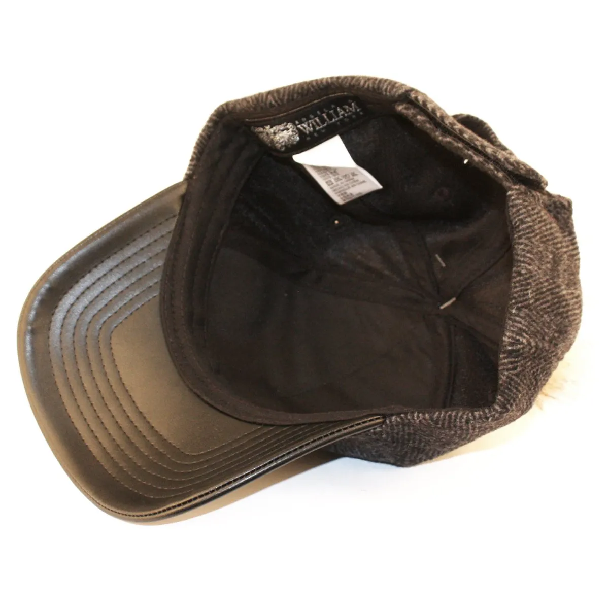 Herringbone Wool Blend Baseball Caps with Faux Fur Pompom