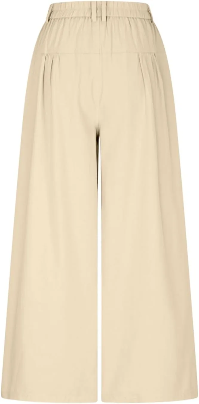 HGps8w Women's Summer Loose Linen Wide Leg Palazzo Pants Trendy Pleated High Waisted Lounge Beach Trousers with Pockets