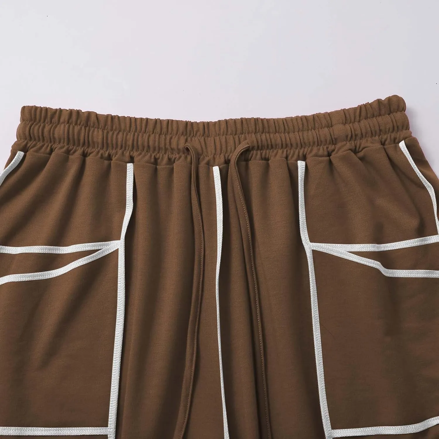 HGps8w Women's Summer Trendy Striped Loose Palazzo Pants Wide Leg Elastic Waist Sweatpants Lounge Trousers with Pockets