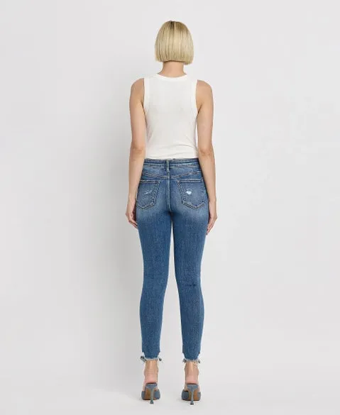 High Rise Distressed Hem Skinny Jeans