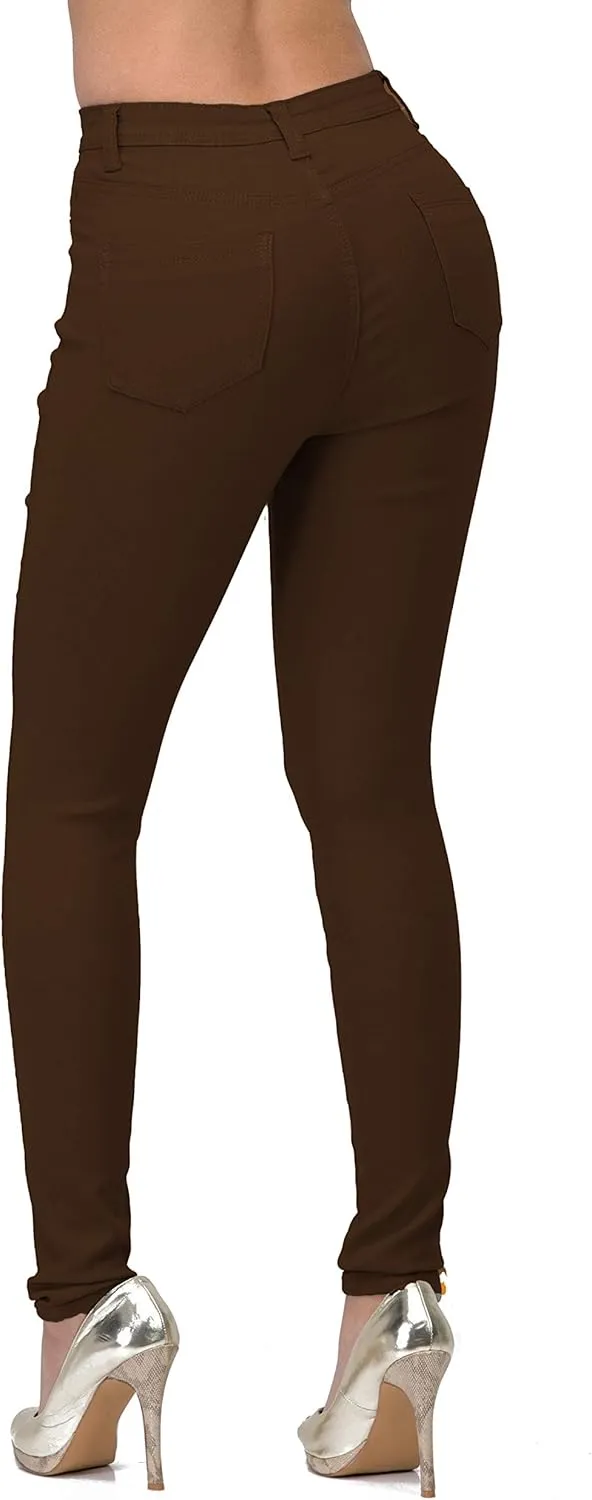 High Waisted-Rise Colored Stretch Skinny Destroyed Ripped Distressed Jeans for Women Olive Mustard RED