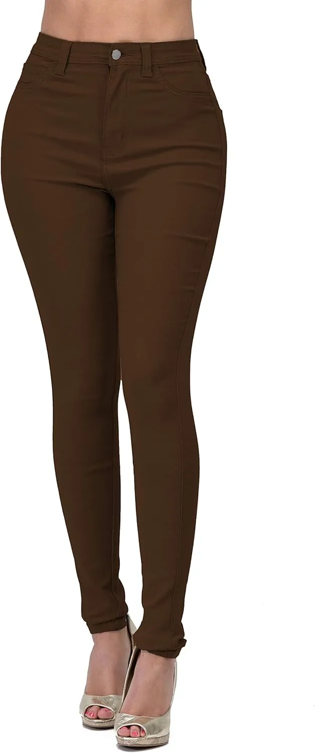 High Waisted-Rise Colored Stretch Skinny Destroyed Ripped Distressed Jeans for Women Olive Mustard RED
