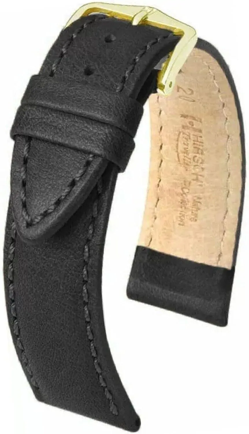 Hirsch Traveller Leather Watch Strap - Genuine Leather Stitched Padded - Black, Brown - 12mm, 16mm