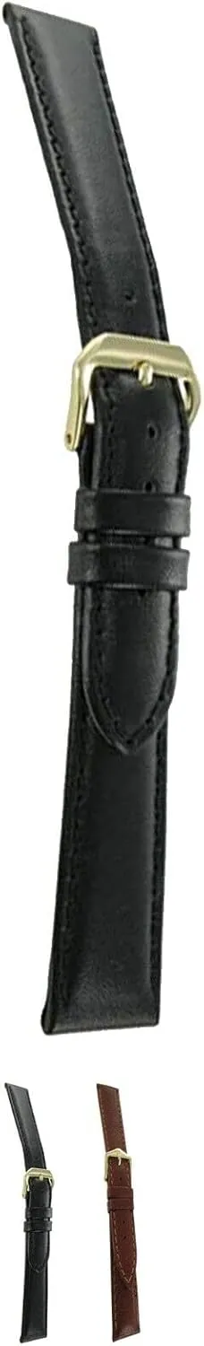 Hirsch Traveller Leather Watch Strap - Genuine Leather Stitched Padded - Black, Brown - 12mm, 16mm