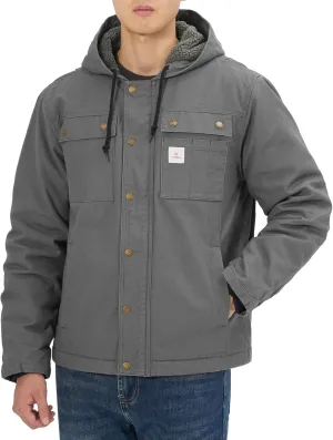 HISEA Men's Duck Sherpa-Lined Jacket Relaxed Fit Mens Winter Insulated Canvas Hooded Work Utility Jacket with Pockets