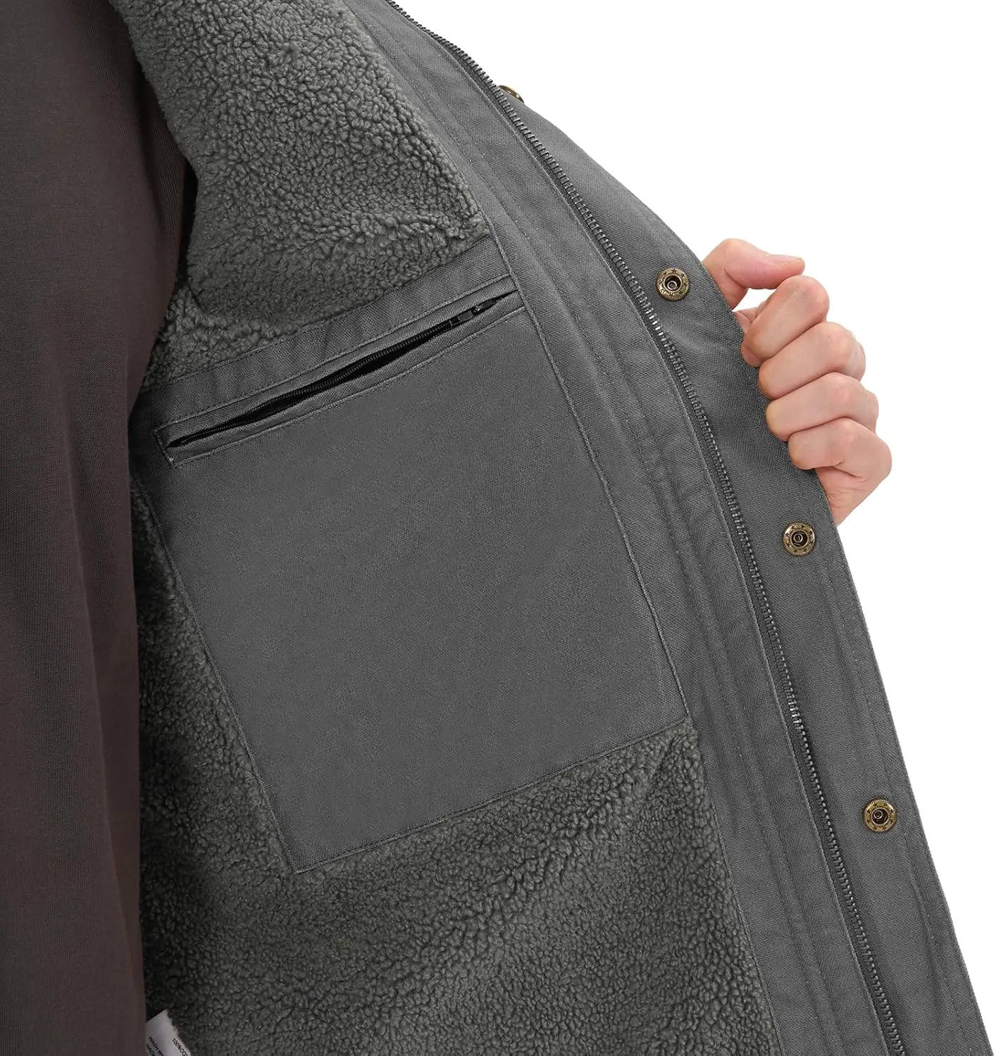 HISEA Men's Duck Sherpa-Lined Jacket Relaxed Fit Mens Winter Insulated Canvas Hooded Work Utility Jacket with Pockets