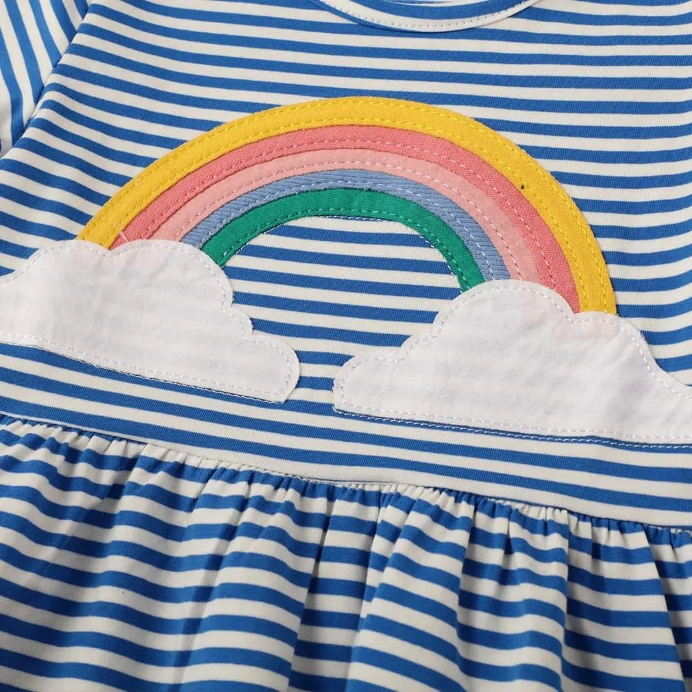 Hongshilian Toddler Girls Cotton Casual Dress Cartoon Print Short Sleeve Dress Girls Summer Sundress 2-7 Years