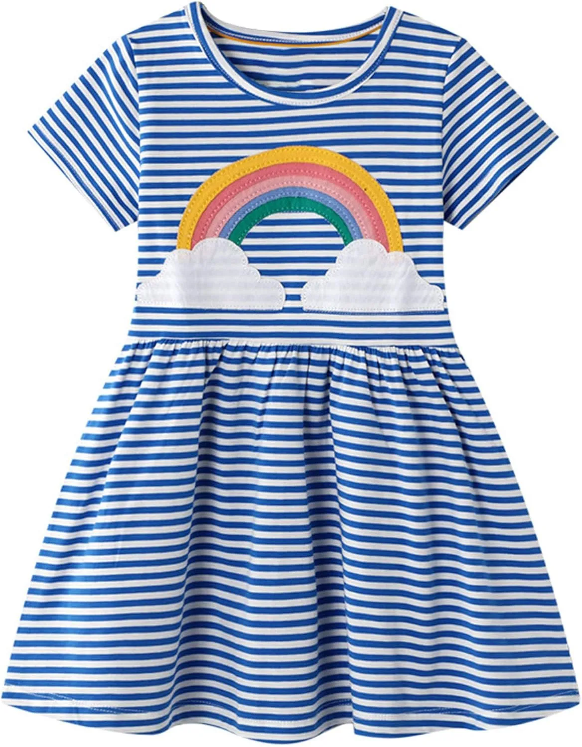 Hongshilian Toddler Girls Cotton Casual Dress Cartoon Print Short Sleeve Dress Girls Summer Sundress 2-7 Years