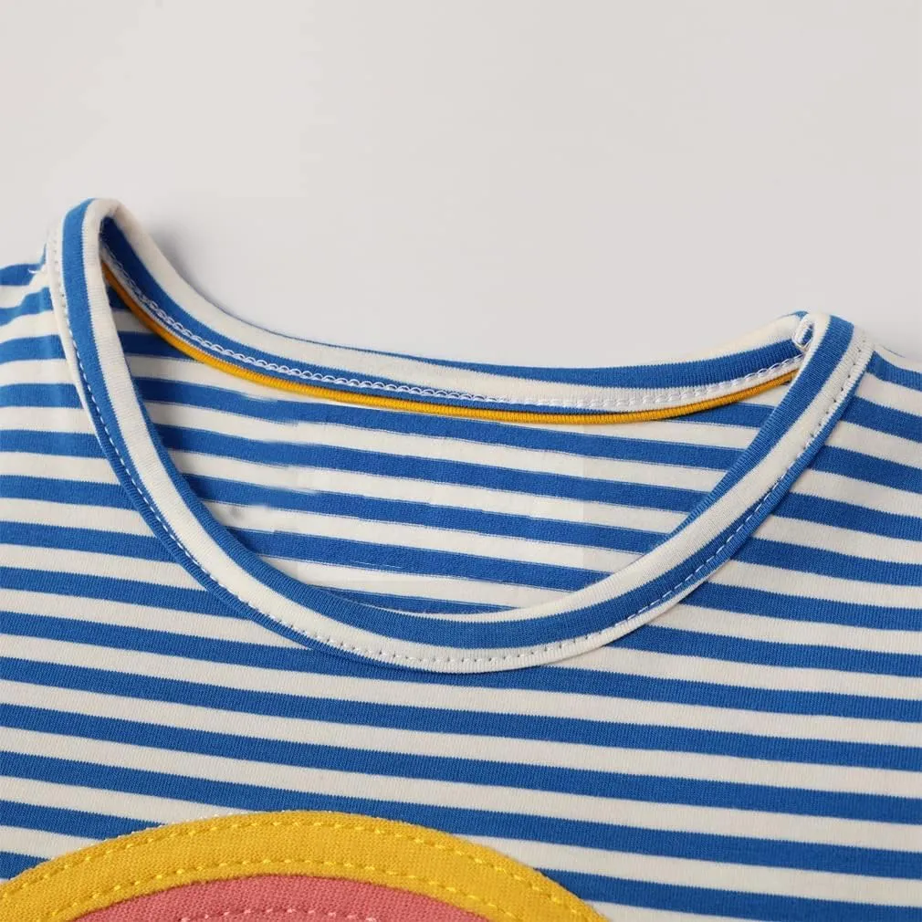 Hongshilian Toddler Girls Cotton Casual Dress Cartoon Print Short Sleeve Dress Girls Summer Sundress 2-7 Years