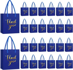 Honoson 30 Pcs Mini Gift Bag with Handle 4 x 2.75 x 4.5'' Small Thank You Paper Bag for Wedding Baby Shower Birthday Graduation Thanksgiving Party Favor Supplies(Dark Blue/Gold)