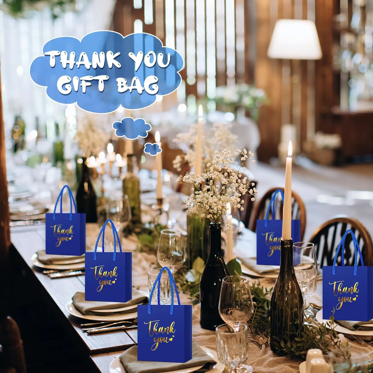 Honoson 30 Pcs Mini Gift Bag with Handle 4 x 2.75 x 4.5'' Small Thank You Paper Bag for Wedding Baby Shower Birthday Graduation Thanksgiving Party Favor Supplies(Dark Blue/Gold)